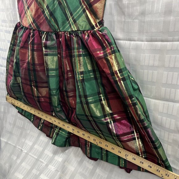 Bonnie Jean Girls Gold/Green/Red Metallic Plaid Dress Size 14 - Picture 6 of 13